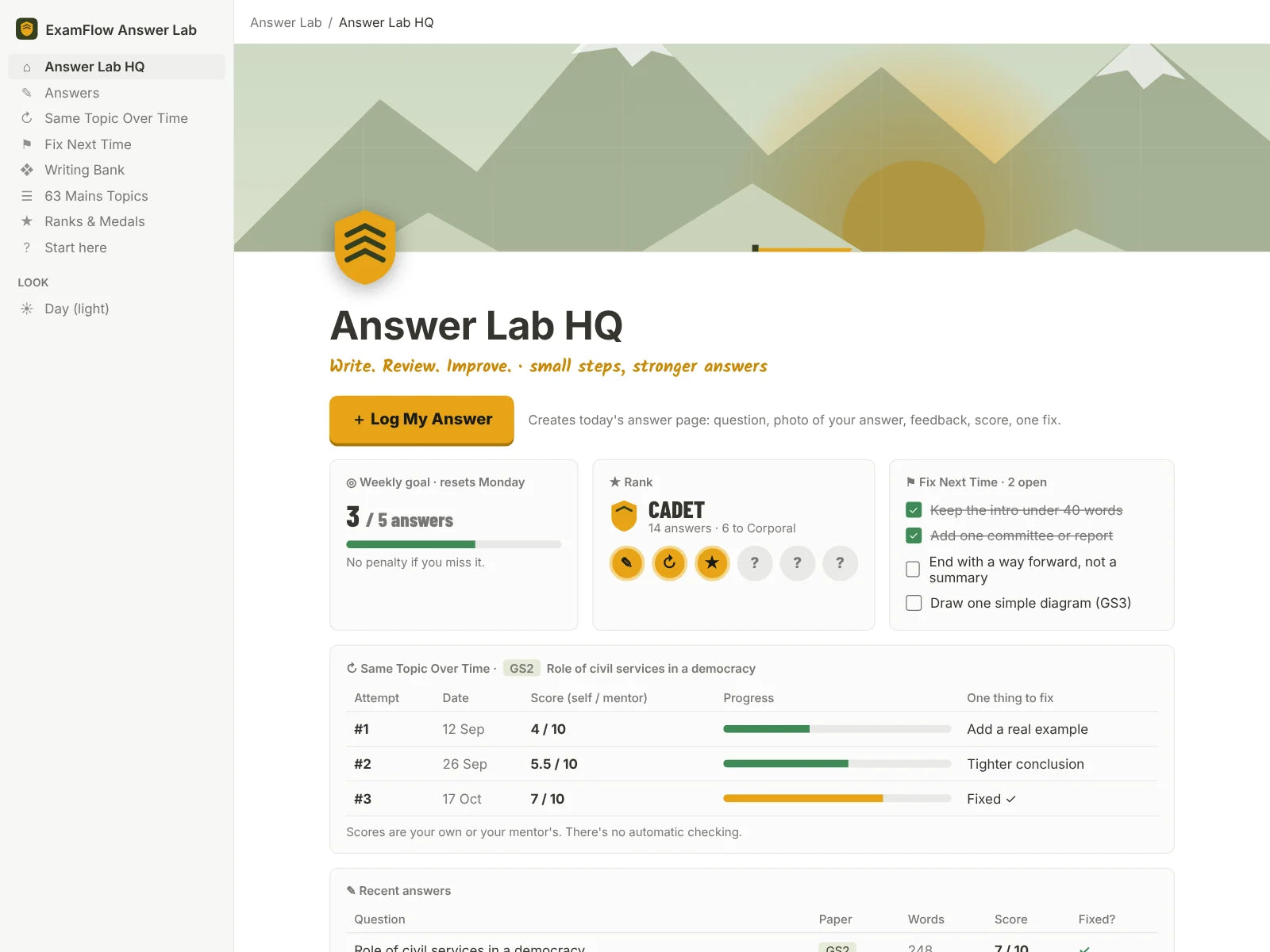 Answer Lab HQ in the Day (light) look, with sample data
